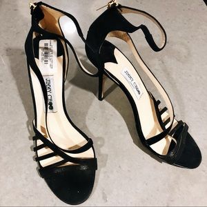 Jimmy Choo Suede Strappy Zipper Sandals Heels
